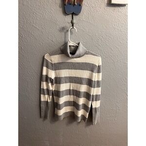 Talbots‎ gray White Striped Metallic Womens turtleneck sweater size MP